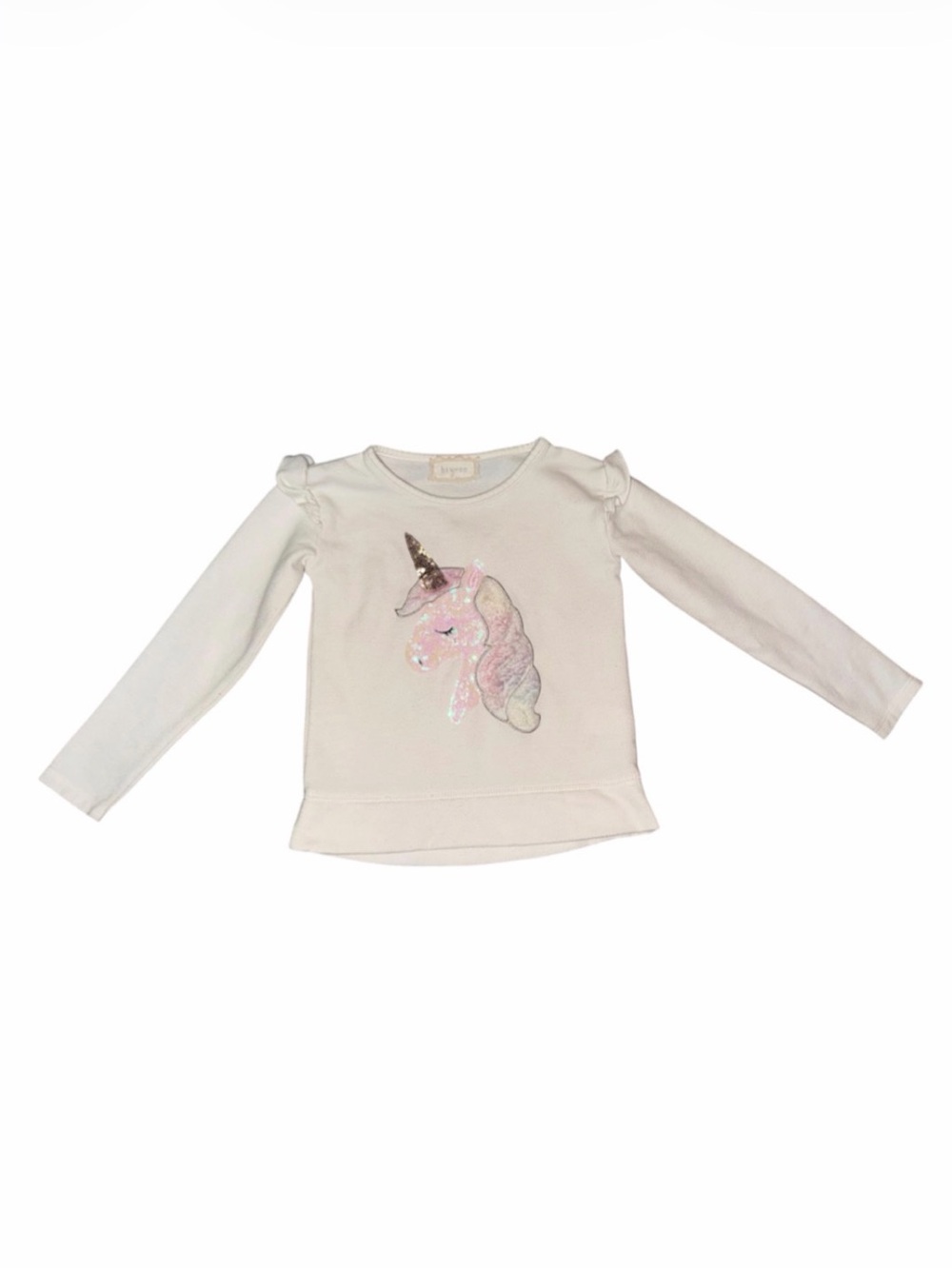 White Long-Sleeve Sweater with Sequin Unicorn